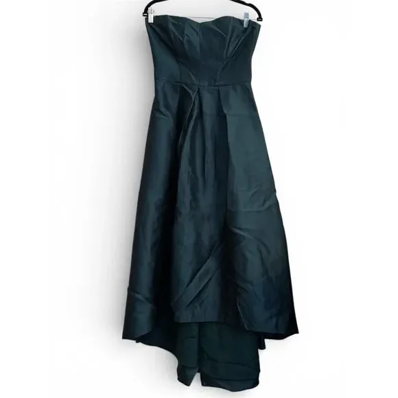 Alfred Sung Emerald Green Formal Gown Hi-Low Dress Pockets Wedding Prom Gala - Picture 2 of 6